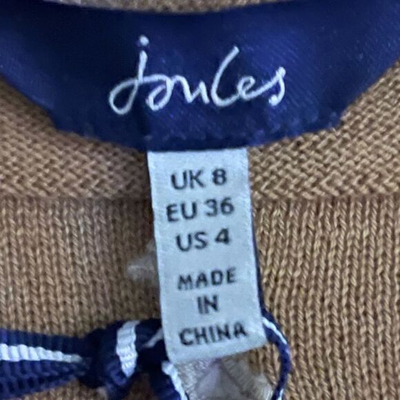 Joules Vivianna slash neck long sleeve tan white sweater, open tail size 4 New‎ - Picture 7 of 11